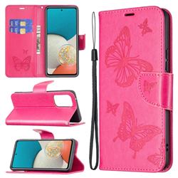 Embossing Double Butterfly Leather Wallet Case for Samsung Galaxy A53 5G - Red