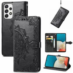 Embossing Imprint Mandala Flower Leather Wallet Case for Samsung Galaxy A53 5G - Black