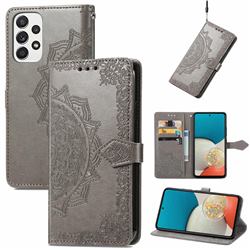 Embossing Imprint Mandala Flower Leather Wallet Case for Samsung Galaxy A53 5G - Gray