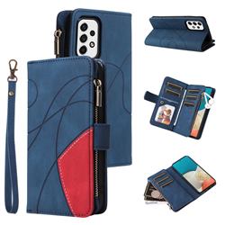 Luxury Two-color Stitching Multi-function Zipper Leather Wallet Case Cover for Samsung Galaxy A53 5G - Blue