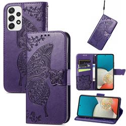 Embossing Mandala Flower Butterfly Leather Wallet Case for Samsung Galaxy A53 5G - Dark Purple