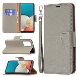 Classic Luxury Litchi Leather Phone Wallet Case for Samsung Galaxy A53 5G - Gray