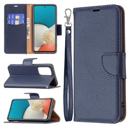 Classic Luxury Litchi Leather Phone Wallet Case for Samsung Galaxy A53 5G - Blue