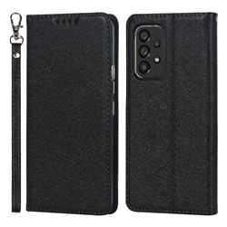 Ultra Slim Magnetic Automatic Suction Silk Lanyard Leather Flip Cover for Samsung Galaxy A53 5G - Black