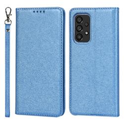 Ultra Slim Magnetic Automatic Suction Silk Lanyard Leather Flip Cover for Samsung Galaxy A53 5G - Sky Blue