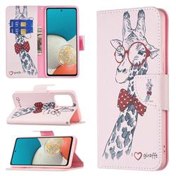 Glasses Giraffe Leather Wallet Case for Samsung Galaxy A53 5G
