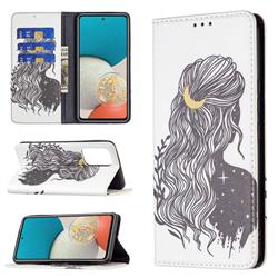 Girl with Long Hair Slim Magnetic Attraction Wallet Flip Cover for Samsung Galaxy A53 5G