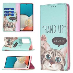 Hand Up Cat Slim Magnetic Attraction Wallet Flip Cover for Samsung Galaxy A53 5G