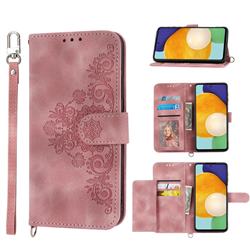 Skin Feel Embossed Lace Flower Multiple Card Slots Leather Wallet Phone Case for Samsung Galaxy A53 5G - Pink