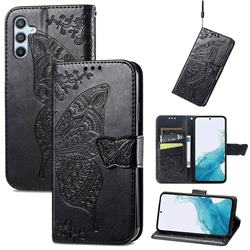 Embossing Mandala Flower Butterfly Leather Wallet Case for Samsung Galaxy A54 5G - Black