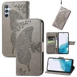 Embossing Mandala Flower Butterfly Leather Wallet Case for Samsung Galaxy A54 5G - Gray