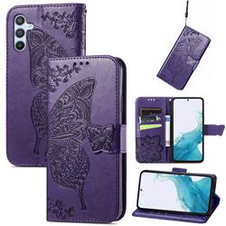 Embossing Mandala Flower Butterfly Leather Wallet Case for Samsung Galaxy A54 5G - Dark Purple