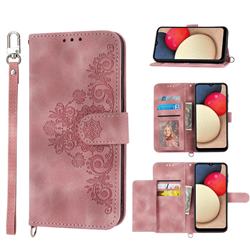 Skin Feel Embossed Lace Flower Multiple Card Slots Leather Wallet Phone Case for Samsung Galaxy A54 5G - Pink