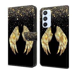 Golden Angel Wings Crystal PU Leather Protective Wallet Case Cover for Samsung Galaxy A54 5G
