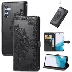 Embossing Imprint Mandala Flower Leather Wallet Case for Samsung Galaxy A54 5G - Black