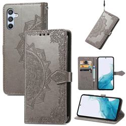 Embossing Imprint Mandala Flower Leather Wallet Case for Samsung Galaxy A54 5G - Gray