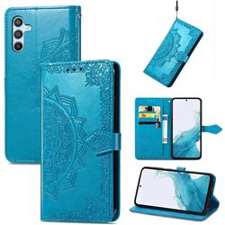 Embossing Imprint Mandala Flower Leather Wallet Case for Samsung Galaxy A54 5G - Blue