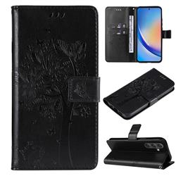 Embossing Butterfly Tree Leather Wallet Case for Samsung Galaxy A55 5G - Black