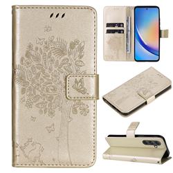 Embossing Butterfly Tree Leather Wallet Case for Samsung Galaxy A55 5G - Champagne