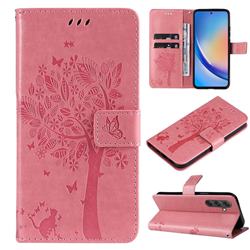 Embossing Butterfly Tree Leather Wallet Case for Samsung Galaxy A55 5G - Pink
