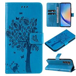 Embossing Butterfly Tree Leather Wallet Case for Samsung Galaxy A55 5G - Blue