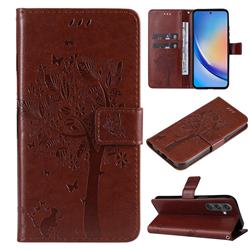 Embossing Butterfly Tree Leather Wallet Case for Samsung Galaxy A55 5G - Coffee