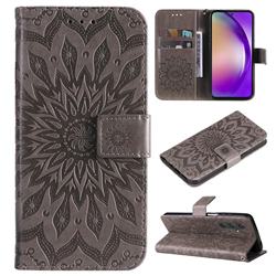 Embossing Sunflower Leather Wallet Case for Samsung Galaxy A55 5G - Gray