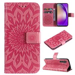 Embossing Sunflower Leather Wallet Case for Samsung Galaxy A55 5G - Pink