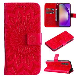 Embossing Sunflower Leather Wallet Case for Samsung Galaxy A55 5G - Red