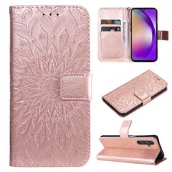 Embossing Sunflower Leather Wallet Case for Samsung Galaxy A55 5G - Rose Gold