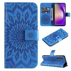 Embossing Sunflower Leather Wallet Case for Samsung Galaxy A55 5G - Blue