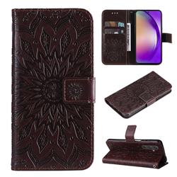 Embossing Sunflower Leather Wallet Case for Samsung Galaxy A55 5G - Brown