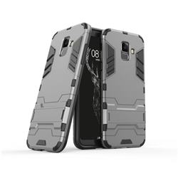 Armor Premium Tactical Grip Kickstand Shockproof Dual Layer Rugged Hard Cover for Samsung Galaxy A6 (2018) - Gray