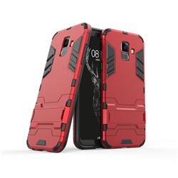 Armor Premium Tactical Grip Kickstand Shockproof Dual Layer Rugged Hard Cover for Samsung Galaxy A6 (2018) - Wine Red