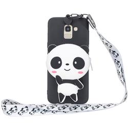 White Panda Neck Lanyard Zipper Wallet Silicone Case for Samsung Galaxy A6 (2018)
