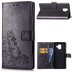 Embossing Imprint Four-Leaf Clover Leather Wallet Case for Samsung Galaxy A6 (2018) - Black