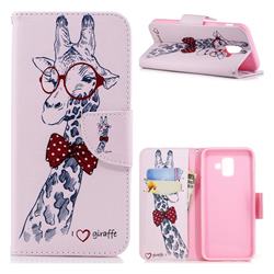 Glasses Giraffe Leather Wallet Case for Samsung Galaxy A6 (2018)