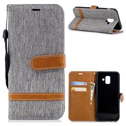 Jeans Cowboy Denim Leather Wallet Case for Samsung Galaxy A6 (2018) - Gray