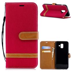 Jeans Cowboy Denim Leather Wallet Case for Samsung Galaxy A6 (2018) - Red