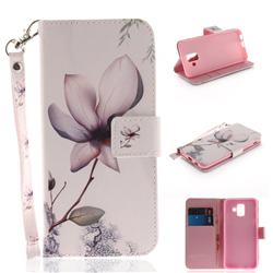 Magnolia Flower Hand Strap Leather Wallet Case for Samsung Galaxy A6 (2018)