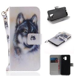 Snow Wolf Hand Strap Leather Wallet Case for Samsung Galaxy A6 (2018)