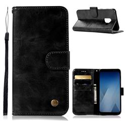 Luxury Retro Leather Wallet Case for Samsung Galaxy A6 (2018) - Black