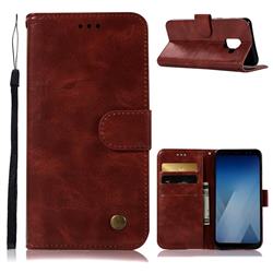 Luxury Retro Leather Wallet Case for Samsung Galaxy A6 (2018) - Wine Red
