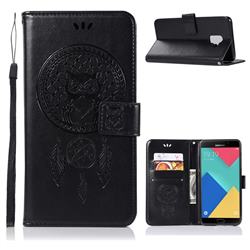 Intricate Embossing Owl Campanula Leather Wallet Case for Samsung Galaxy A6 (2018) - Black