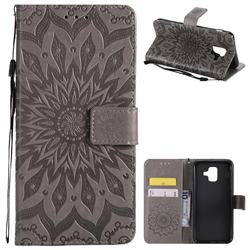 Embossing Sunflower Leather Wallet Case for Samsung Galaxy A6 (2018) - Gray