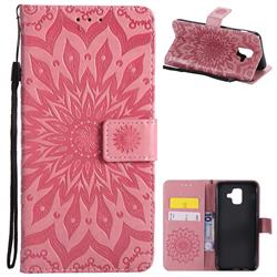 Embossing Sunflower Leather Wallet Case for Samsung Galaxy A6 (2018) - Pink