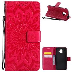 Embossing Sunflower Leather Wallet Case for Samsung Galaxy A6 (2018) - Red