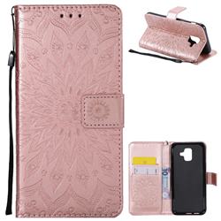 Embossing Sunflower Leather Wallet Case for Samsung Galaxy A6 (2018) - Rose Gold