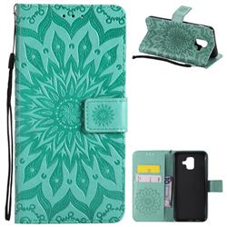 Embossing Sunflower Leather Wallet Case for Samsung Galaxy A6 (2018) - Green