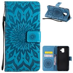 Embossing Sunflower Leather Wallet Case for Samsung Galaxy A6 (2018) - Blue